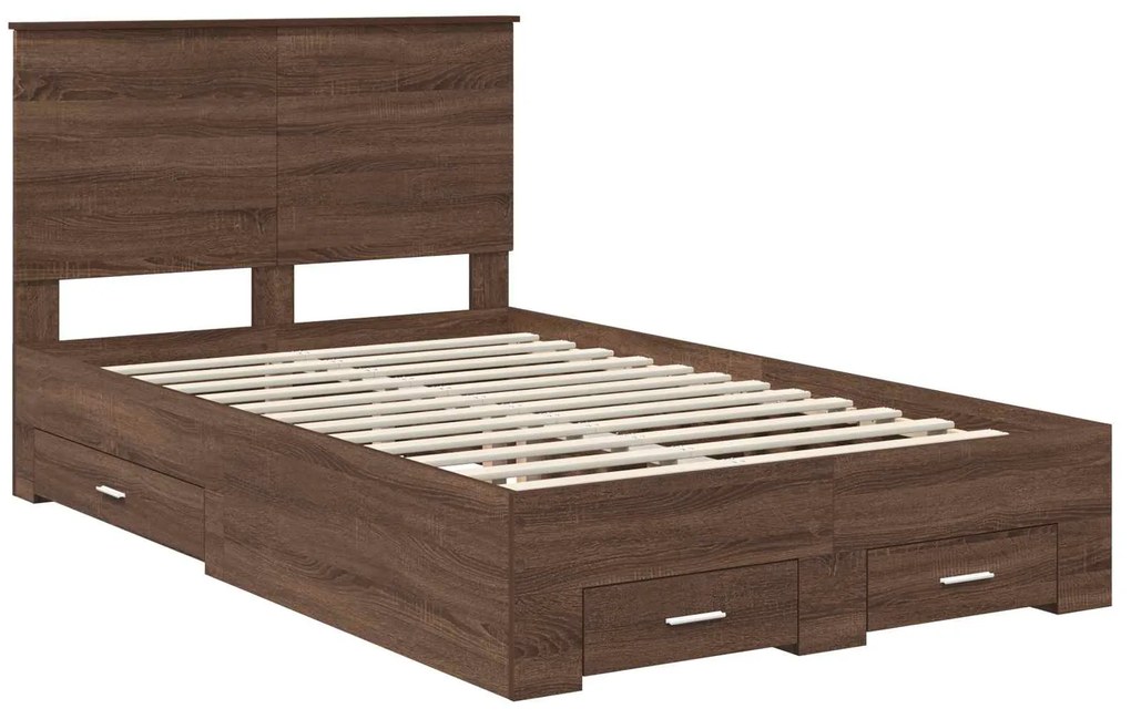 vidaXL Σκελετός Κρεβατιού Καφέ Δρύινο και Ασημί 135 x 190 cm