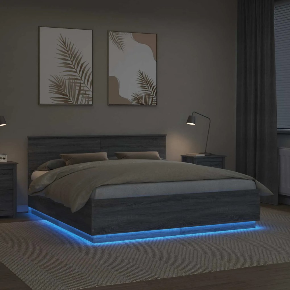 vidaXL Σκελετός Κρεβατιού με κεφαλάρι Γκρίζο Σονομα 200 x 200 cm