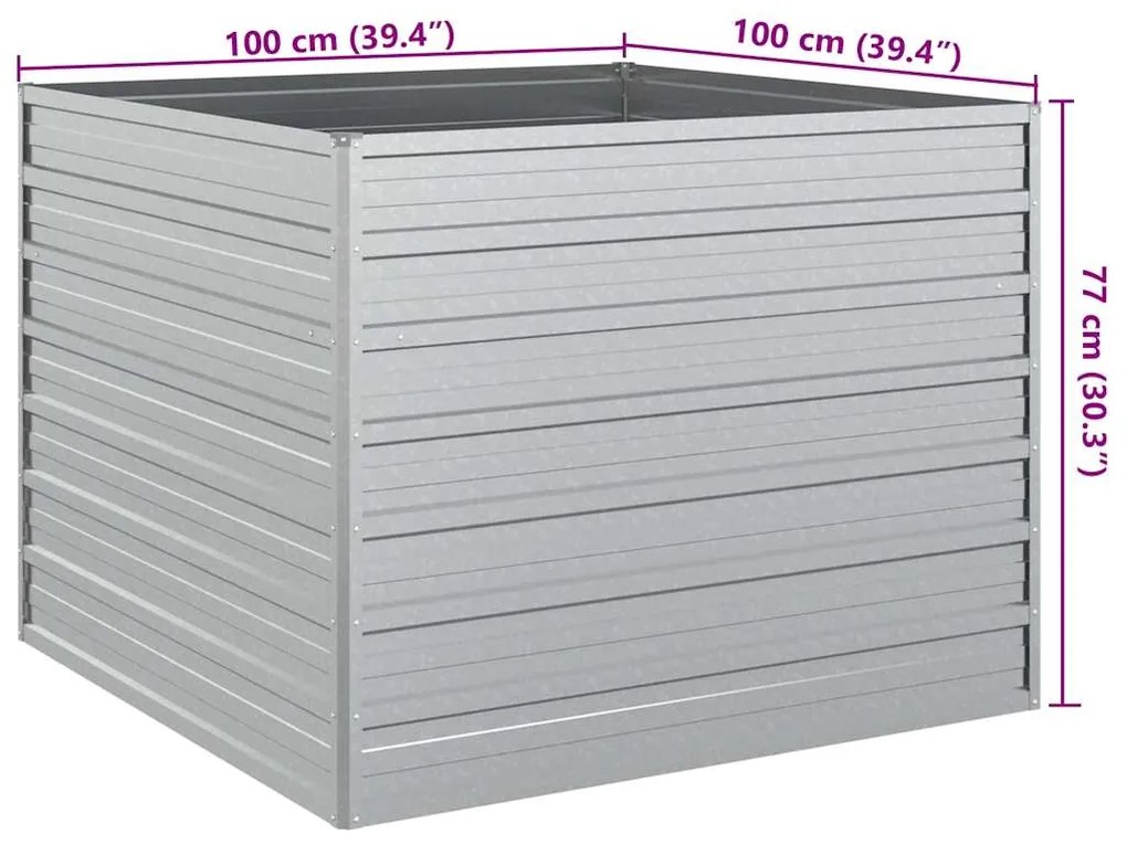 vidaXL Ζαρντινιέρα Υπερυψωμένη Ασημί 100x100x77 εκ. Γαλβανισμ. Χάλυβας