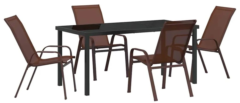 vidaXL Σέτ φαγητού για κήπο 5 pcs Καφέ Textilene και ατσάλι