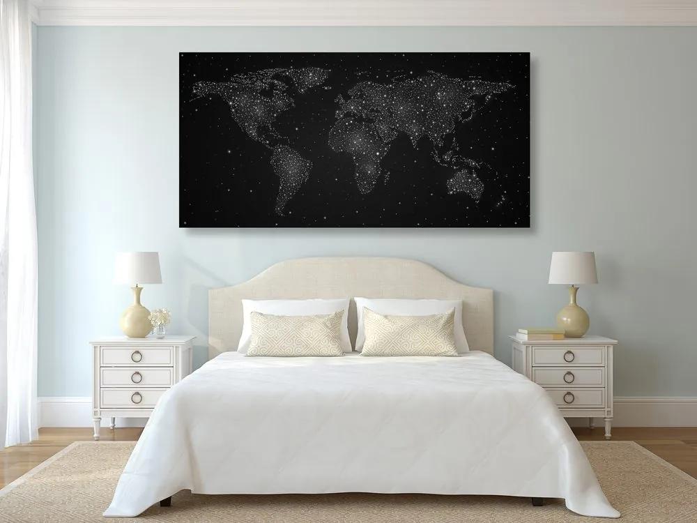 Εικόνα στον παγκόσμιο χάρτη από φελλό με νυχτερινό ουρανό σε ασπρόμαυρο σχέδιο - 100x50  arrow