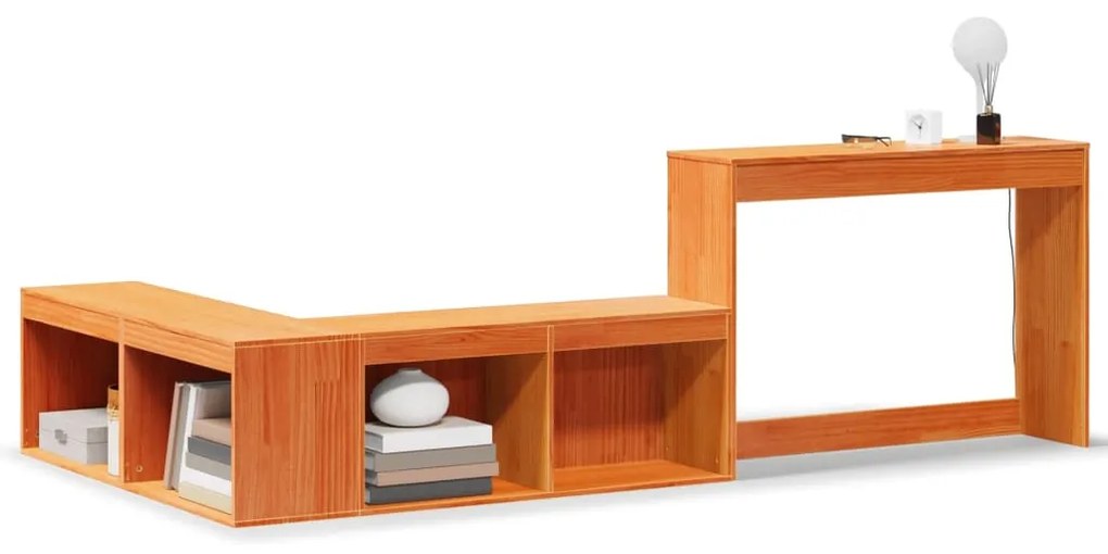 Κομοδίνο με Γραφείο Καφέ Κεριού 232x122x75 εκ Μασίφ Ξύλο Πεύκου - Καφέ