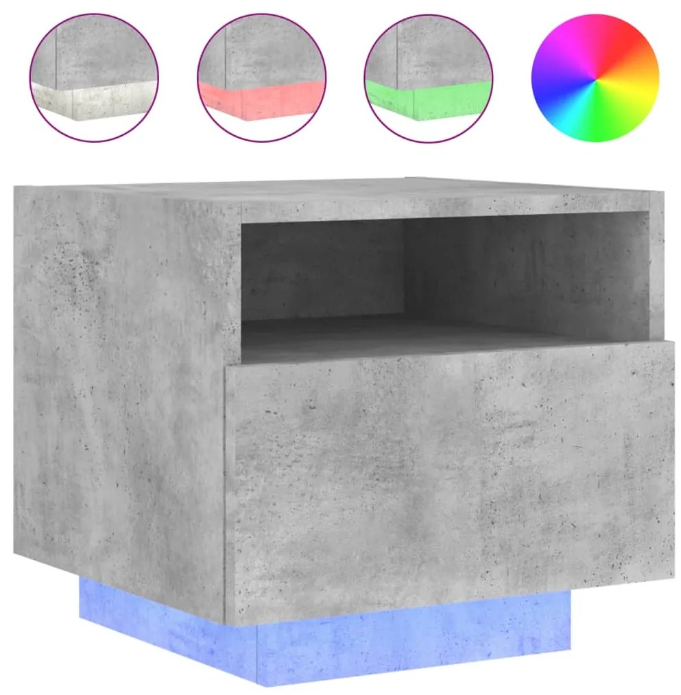 vidaXL Κομοδίνο με Φώτα LED Γκρι Σκυροδέματος 40 x 39 x 37 εκ.