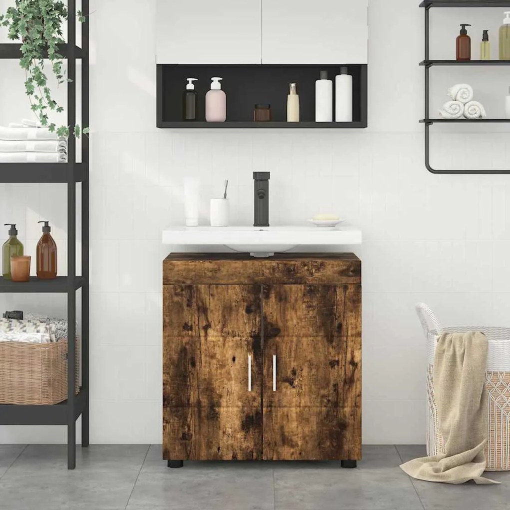 vidaXL Ντουλάπα νιπτήρα μπάνιου TULUM Καπνιστή δρυς 60 x 34 x 63 εκ