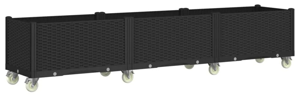 vidaXL Ζαρντινιέρα Κήπου με Ροδάκια Μαύρο 240x50x54 εκ. Πολυπροπυλένιο