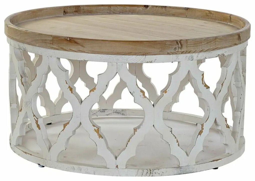 Βοηθητικό Τραπέζι DKD Home Decor Λευκό Ανοιχτό καφέ Έλατο Ξύλο MDF 81 x 81 x 43,5 cm
