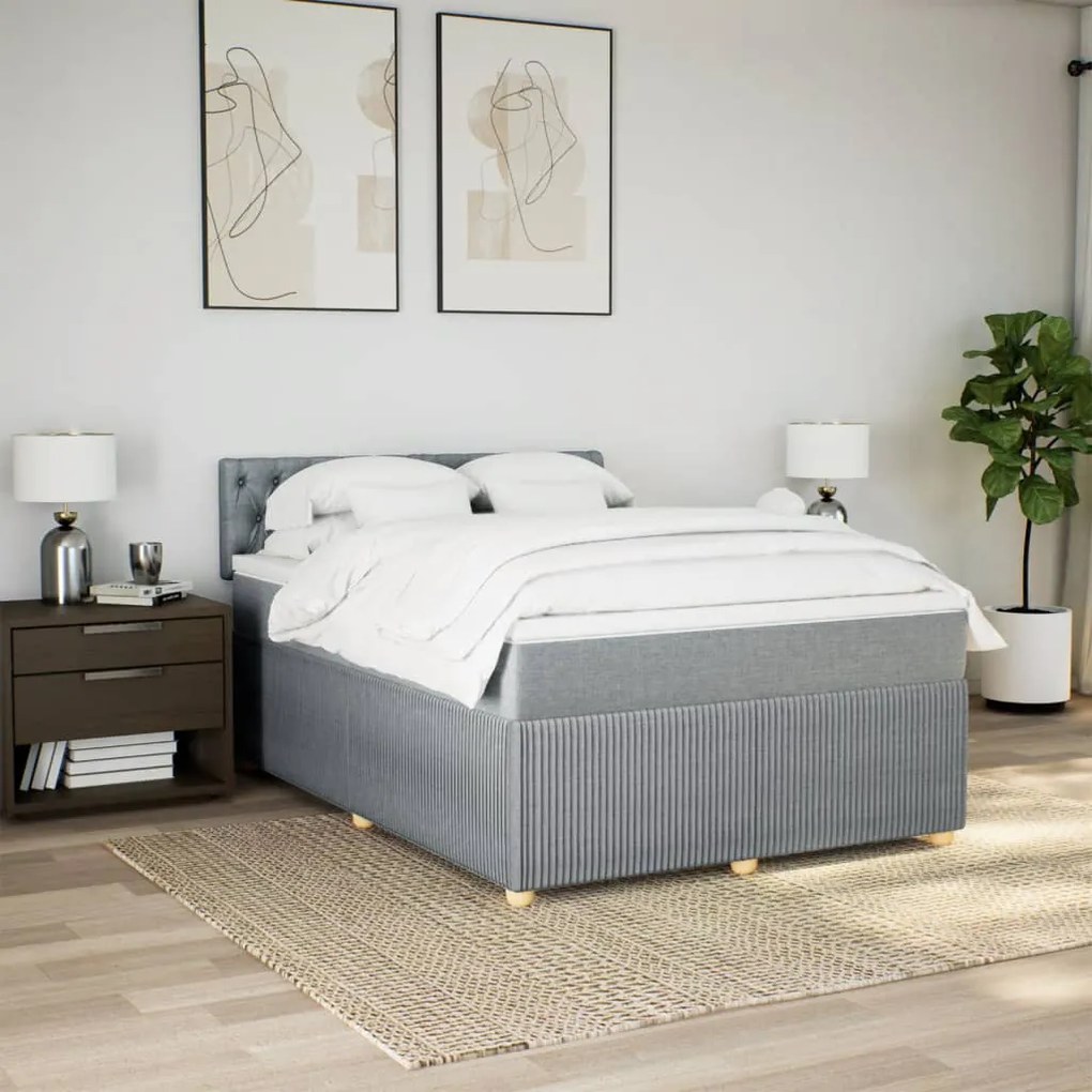 vidaXL Κρεβάτι Boxspring με Στρώμα Ανοιχτό Γκρι 140x190 εκ. Υφασμάτινο