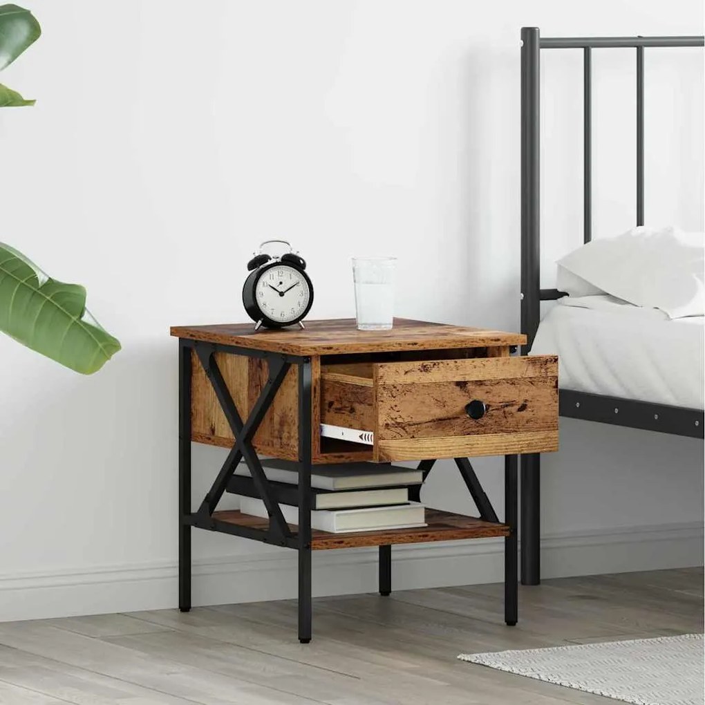 vidaXL Κομοδίνο με συρτάρι 2 pcs Παλαιό ξύλο 40 x 42 x 45 εκ.