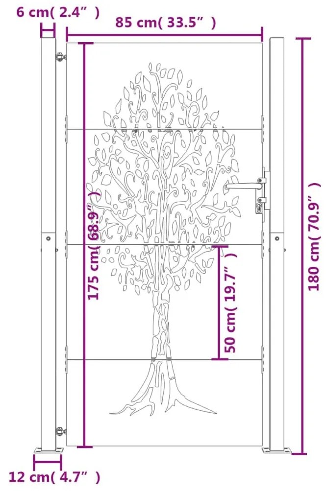 Πύλη Κήπου με Σχέδιο Δέντρου 105 x 180 εκ. από Ατσάλι Corten - Καφέ