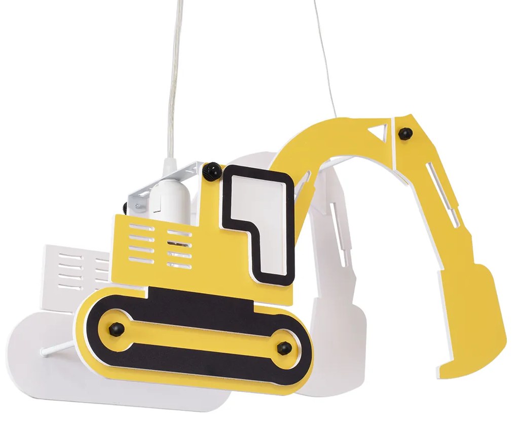 GloboStar EXCAVATOR 61579 Μοντέρνο Παιδικό Κρεμαστό Φωτιστικό Οροφής Μονόφωτο 1 x E27 Κίτρινο PVC Φιγούρα Εκσκαφέας-Φαγάνα Μ45 x Π15.5 x Υ27cm - 61579