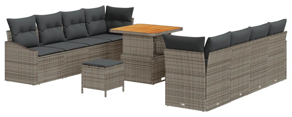 vidaXL Σετ Καναπέ Κήπου με μαξιλάρι 11 pcs Γκρι Πολυ ράταν