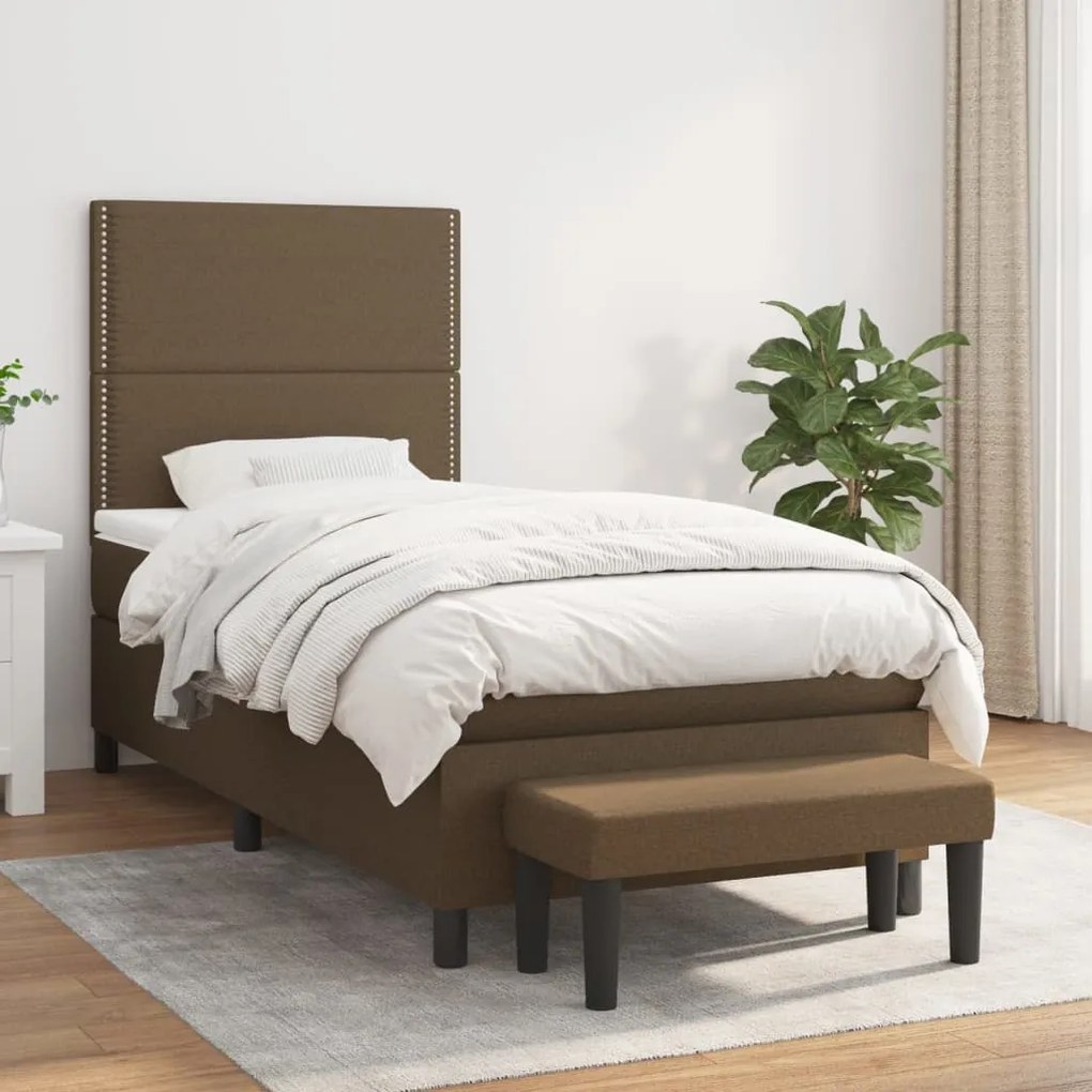 vidaXL Κρεβάτι Boxspring με Στρώμα Σκούρο Καφέ 80x200 εκ. Υφασμάτινο