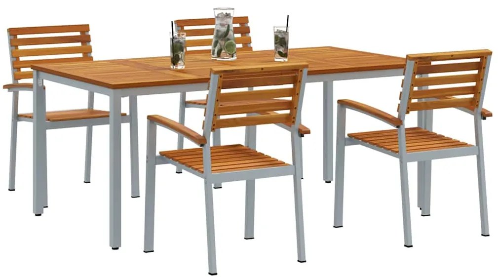 vidaXL Σέτ φαγητού για κήπο 5 pcs Γκρι και καφέ 180 x 90 x 75 cm