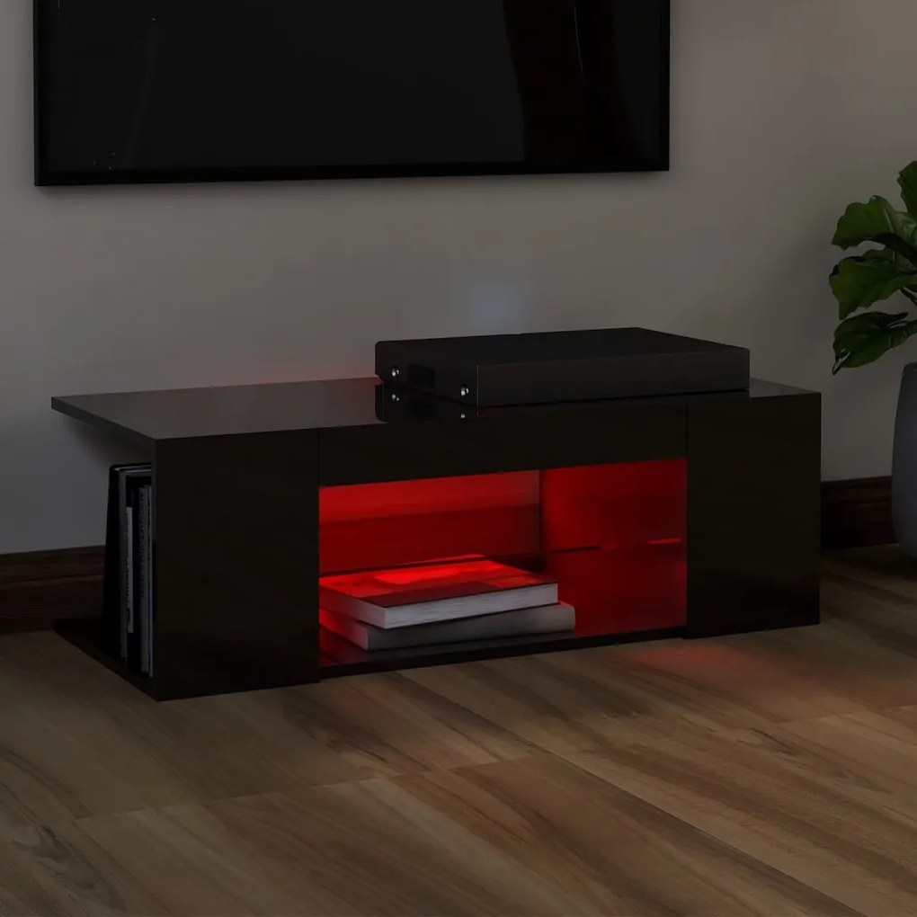 vidaXL Έπιπλο Τηλεόρασης με LED Γυαλιστερό Μαύρο 90x39x30 εκ.