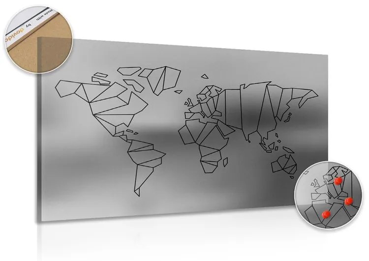 Εικόνα σε στυλιζαρισμένο παγκόσμιο χάρτη από φελλό σε ασπρόμαυρο - 120x80