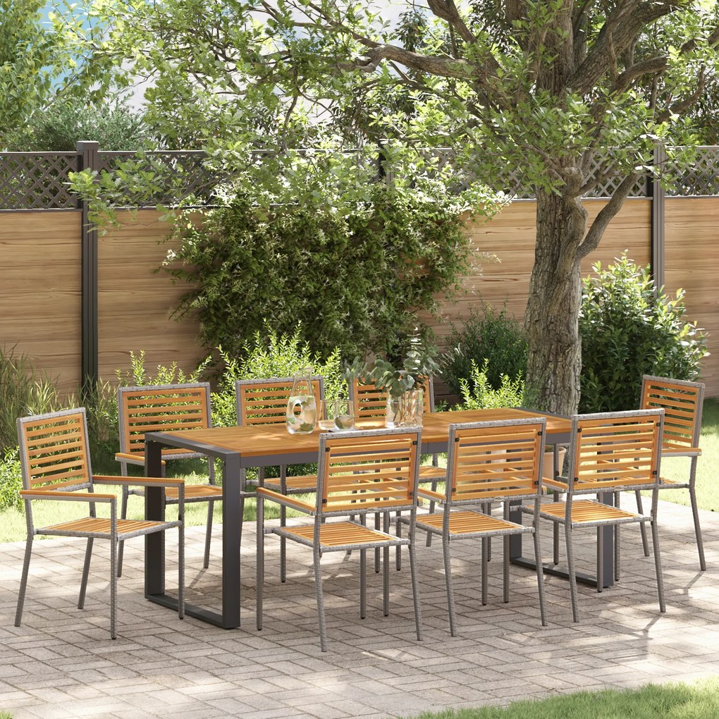 vidaXL Σέτ φαγητού για κήπο 9 pcs Γκρι, Ξύλο 200 x 80 x 75 cm