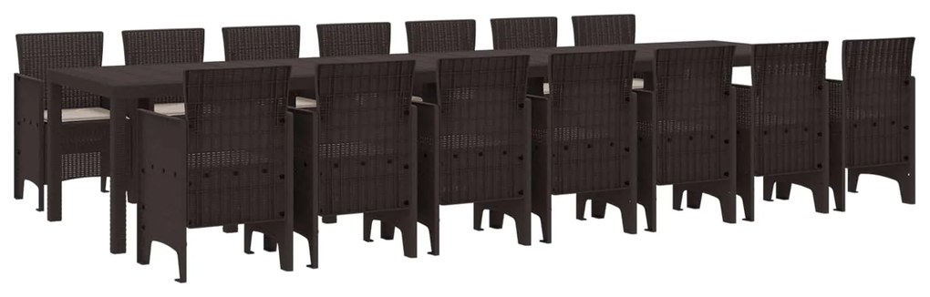 Σετ Τραπεζαρίας Κήπου με Μαξιλάρια με μαξιλάρι 15 pcs Καφέ PP