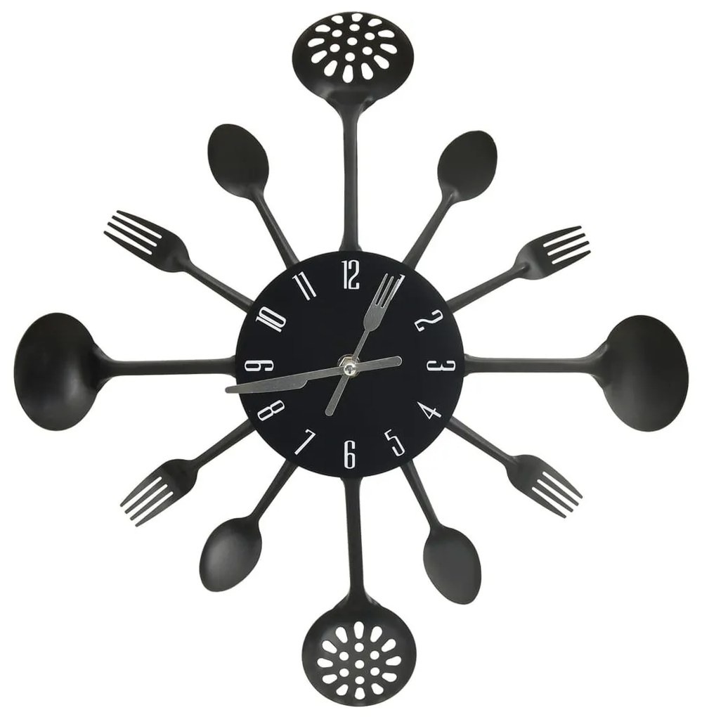 325163 Wall Clock with Spoon and Fork Design Black 40 cm Aluminium - Μαύρο