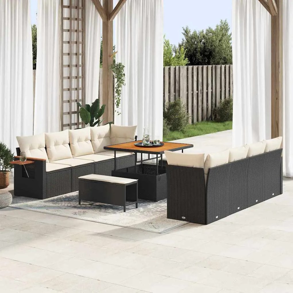 vidaXL Σετ Καναπέ Κήπου με μαξιλάρι 11 pcs Μαύρο Πολυ ράταν