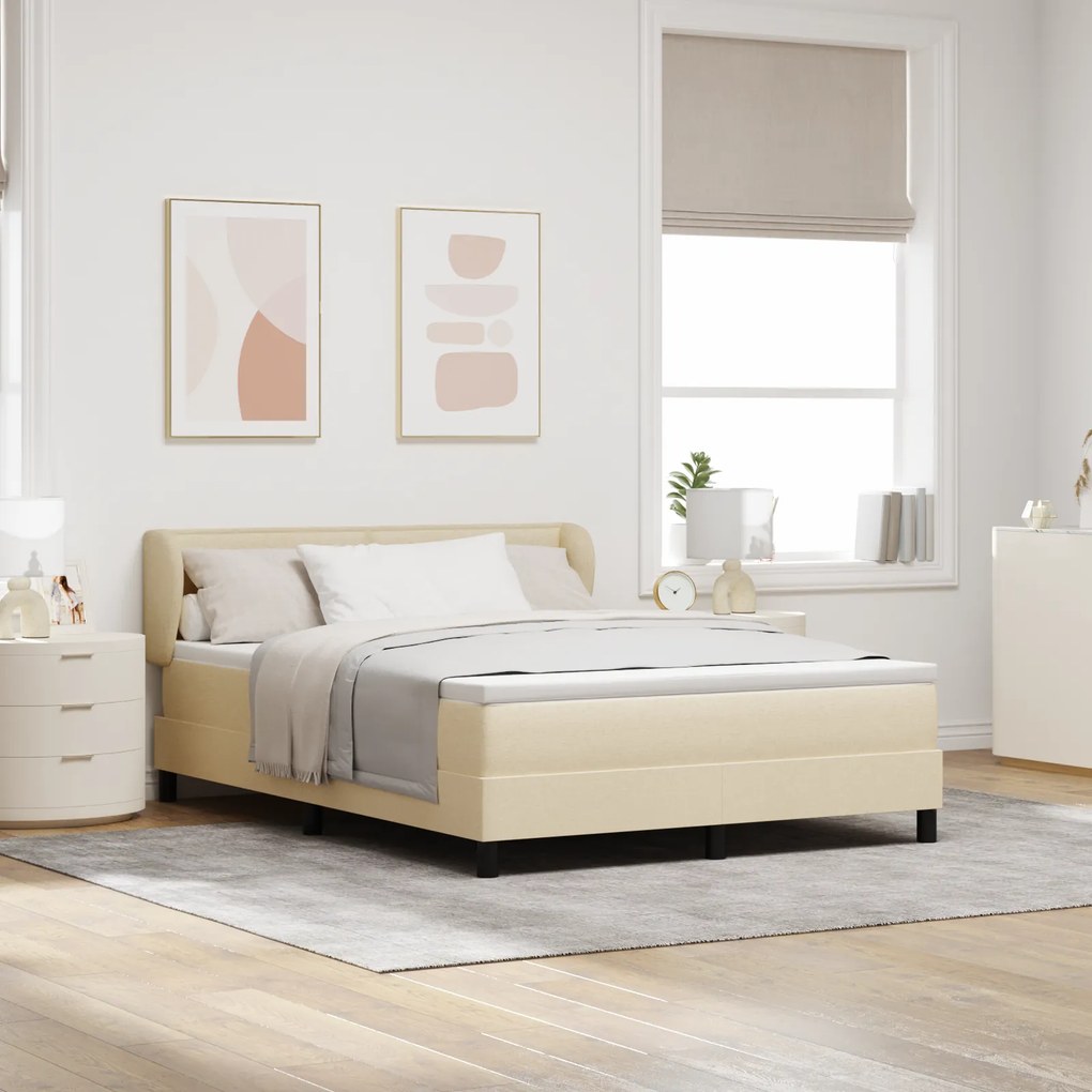 vidaXL Κρεβάτι Box Spring με Στρώμα Κρεμ 140x200 cm Υφάσματος
