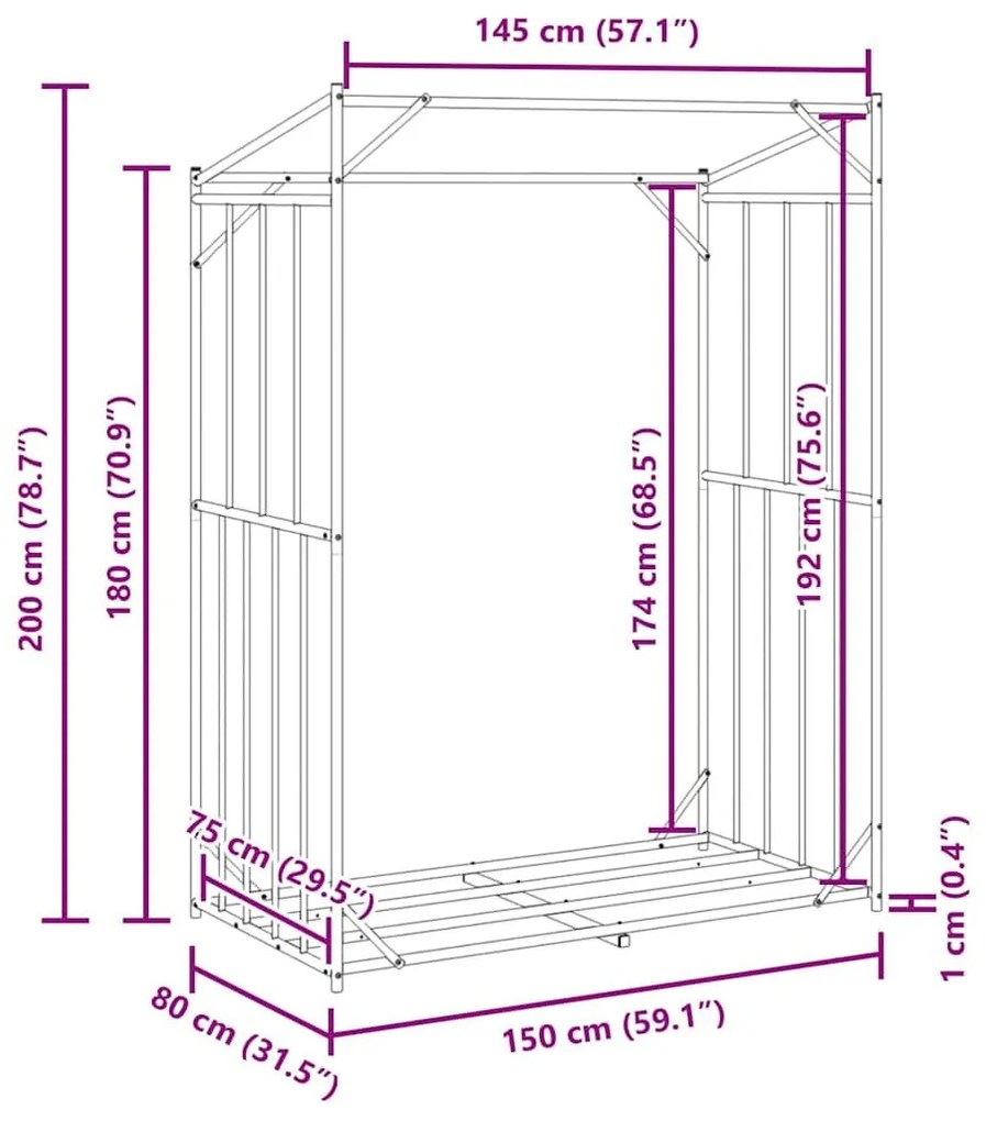 Ράφι για καυσόξυλα με κάλυμμα βροχής 150x80x200 εκ. - Μαύρο