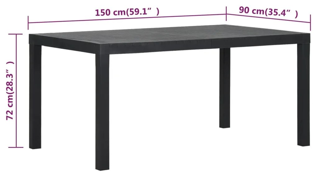 vidaXL Τραπέζι Κήπου Ανθρακί 150 x 90 x 72 εκ. από Πολυπροπυλένιο