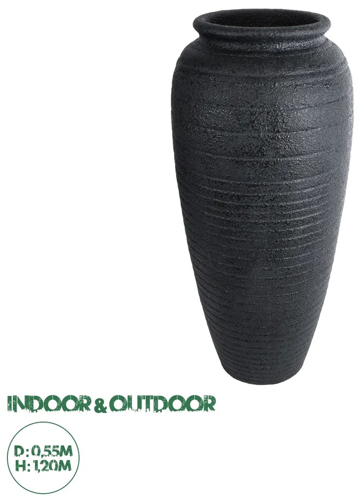 20717 GloboStar® Artificial Garden OLYMPIA 20717 Επιδαπέδιο Πολυεστερικό Τσιμεντένιο Κασπώ Γλάστρα - Flower Pot Μαύρο Φ55 x Υ120cm