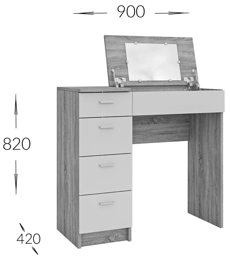 Τουαλέτα Tab Χρυσό Δρυς-Γραφίτη 90x42x82-110cm - GR-DRESSTAB-1