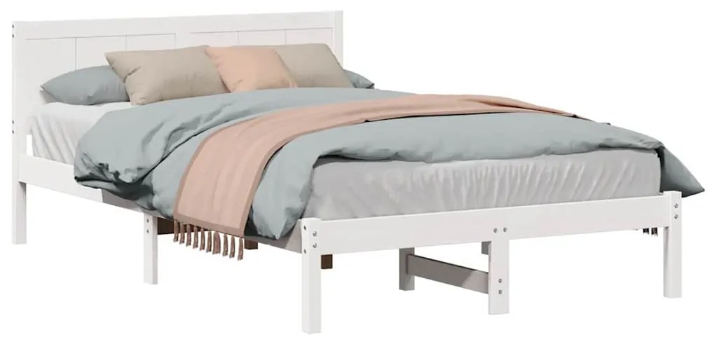 vidaXL Σκελετός Κρεβατιού Λευκό 135 x 190 cm Μασίφ ξύλο πεύκου