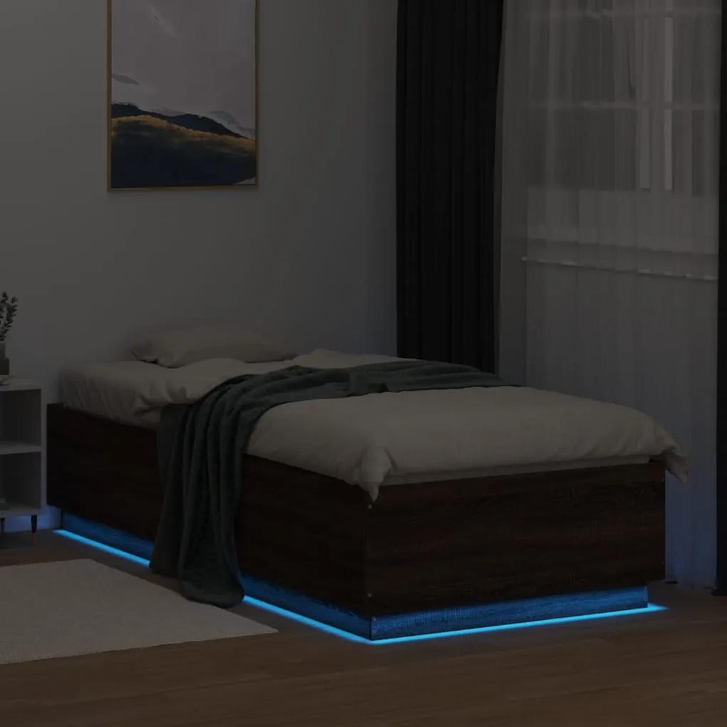 vidaXL Πλαίσιο Κρεβατιού με LED Καφέ Δρυς 90x200 εκ. Επεξεργ. Ξύλο
