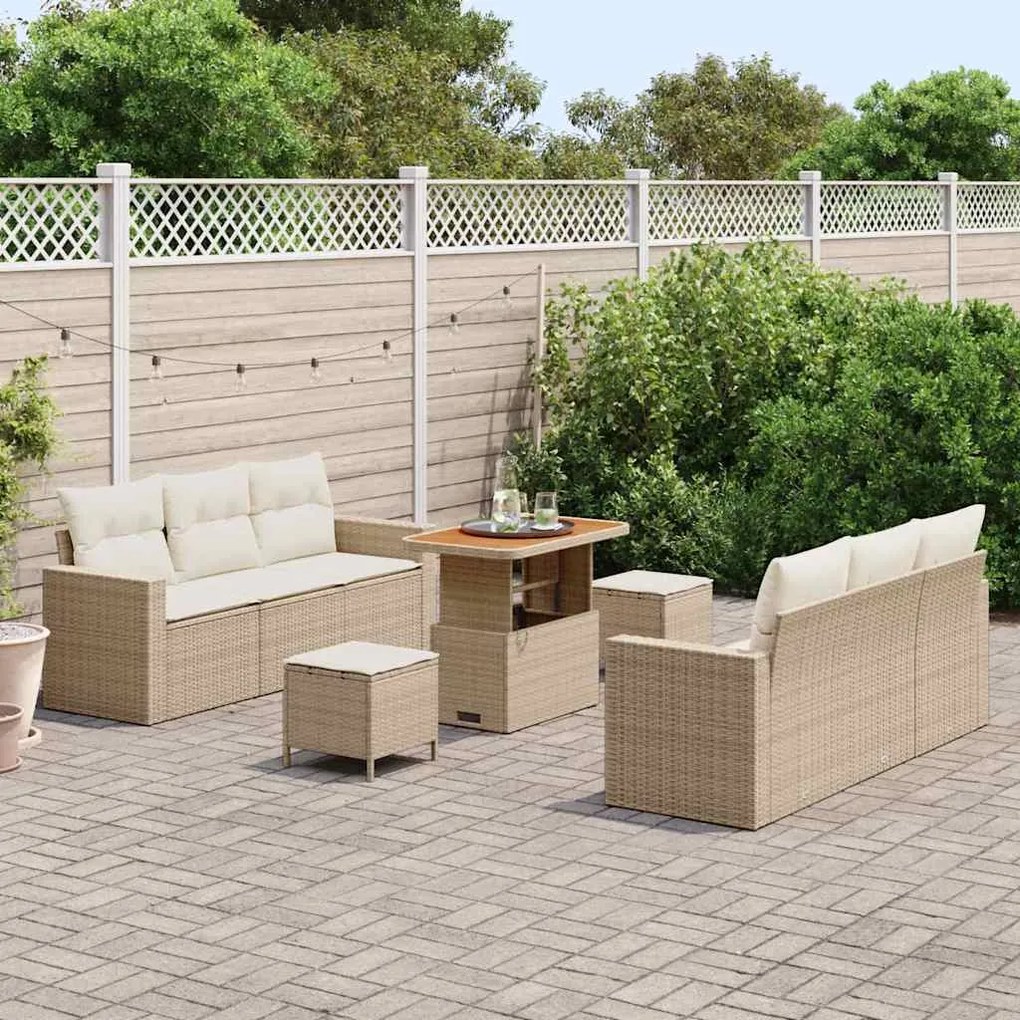 vidaXL Σετ Καναπέ Κήπου Ρυθμιζόμενο ύψος 9 pcs Μπεζ συνθετικό ρατάν