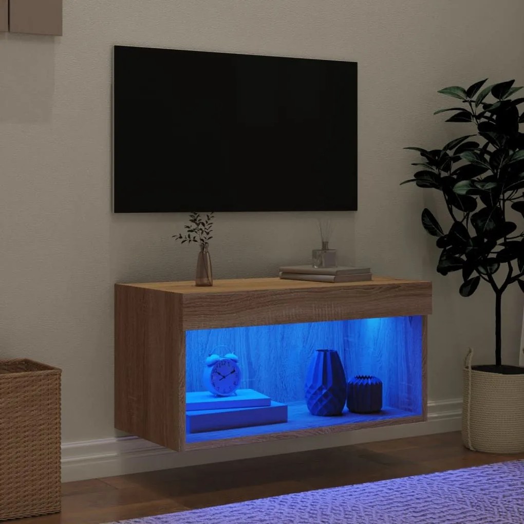 Έπιπλο Τηλεόρασης με LED Sonoma Δρυς 60x30x30 εκ. - Καφέ