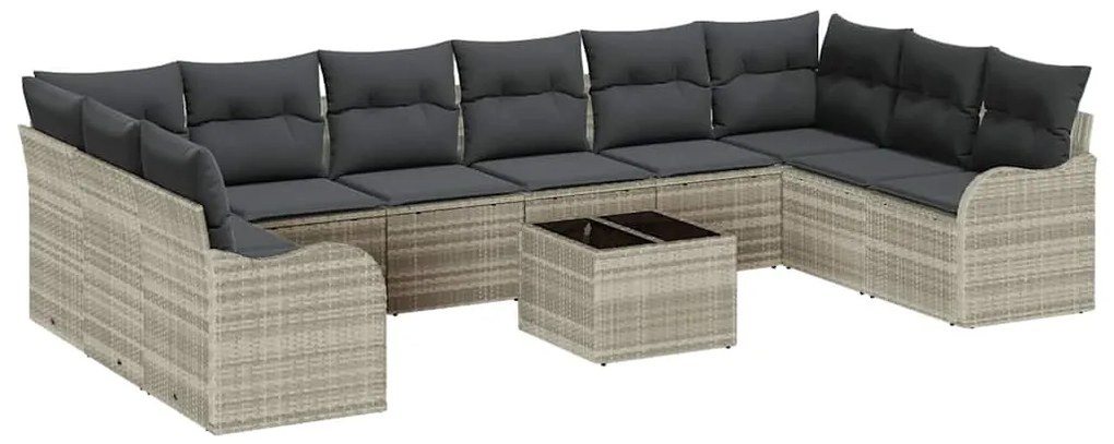 vidaXL Σετ Καναπέ Κήπου με μαξιλάρι 11 pcs Ανοιχτό γκρι Πολυ ράταν