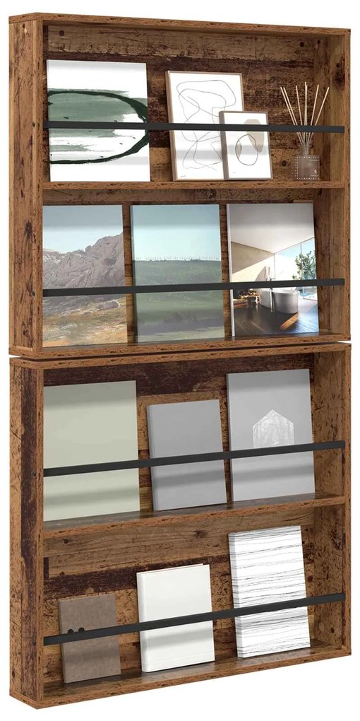 vidaXL Ράφι Περιοδικών με ράφι 2 pcs Παλιό ξύλο 80 x 12 x 70 εκ