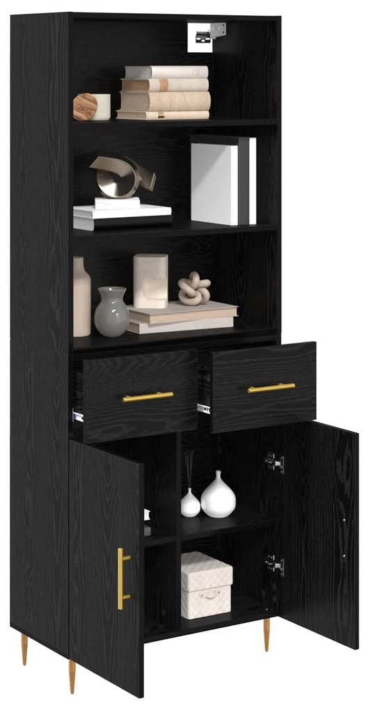 vidaXL Highboard Μαύρη Οξυά 69,5 x 34 x 180 εκ. Επεξεργασμένο ξύλο
