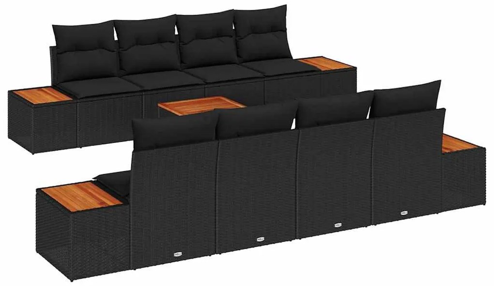 vidaXL Σετ Καναπέ Κήπου με μαξιλάρι 9 pcs Μαύρο Πολυ ράταν