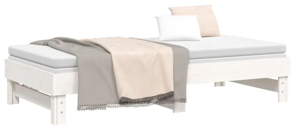 vidaXL Καναπές Κρεβάτι Συρόμενος Λευκός 2x(75x190) εκ. από Μασίφ Πεύκο