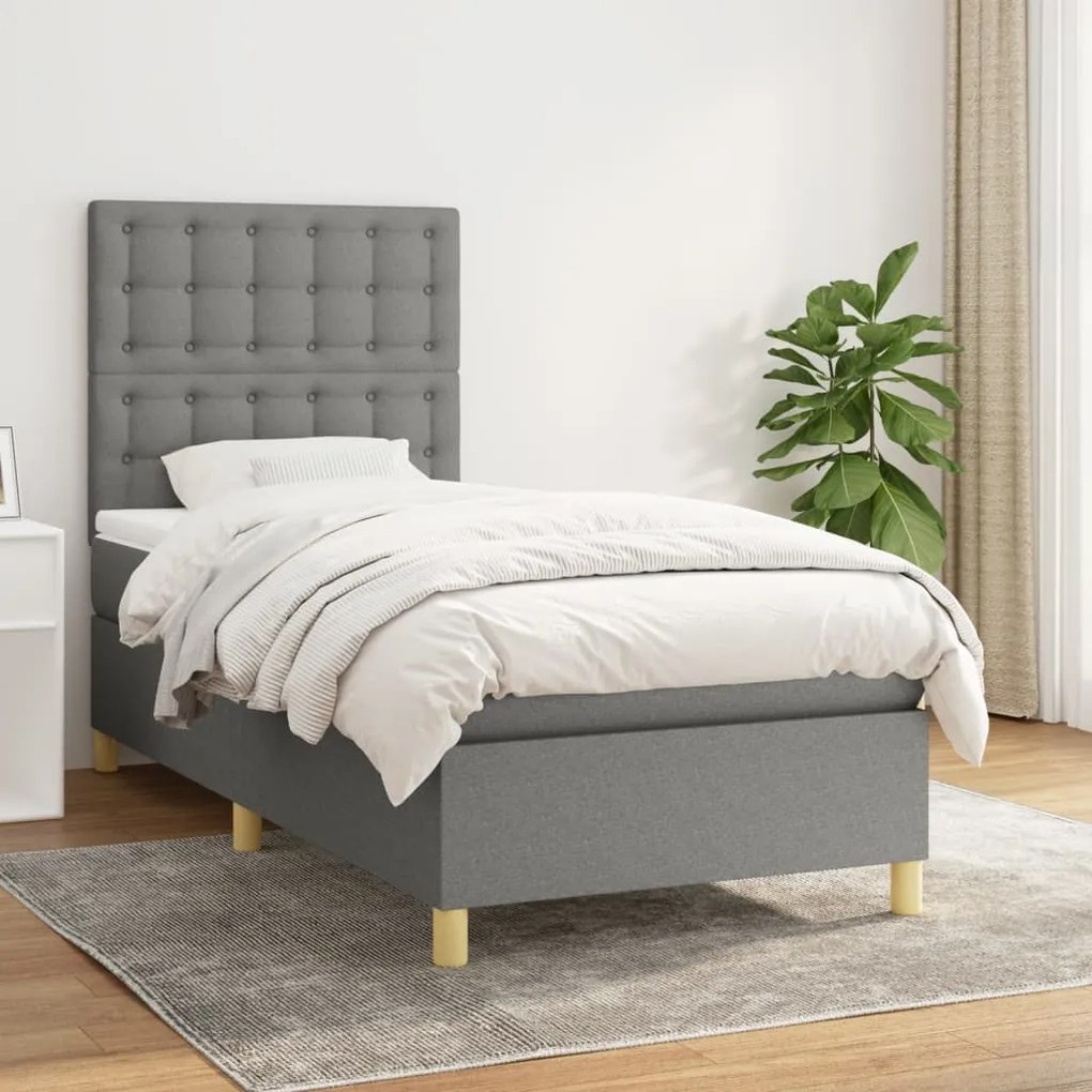 Κρεβάτι Boxspring με Στρώμα Σκούρο Γκρι 80x200 εκ. Υφασμάτινο