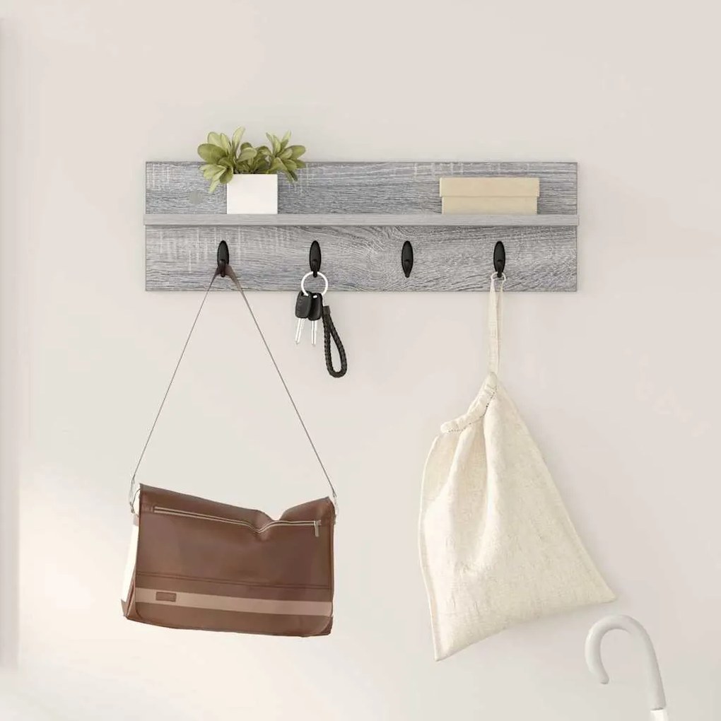vidaXL Τοίχου Κρεμάστρα με ράφι Γκρι sonoma 60 x 10.5 x 18 εκ