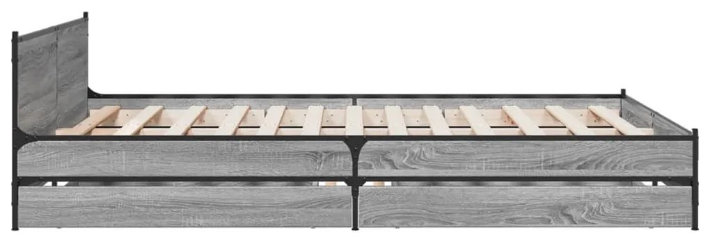 Πλαίσιο Κρεβατιού με συρτάρια Γκρι sonoma 135x190εκ. Επεξ. Ξύλο - Γκρι