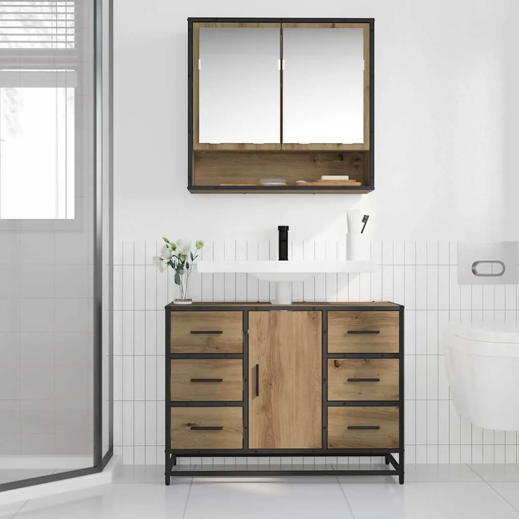 vidaXL Σετ Επίπλων Μπάνιου με ράφι 2 pcs artisan δρυς 80 x 33 x 60 εκ
