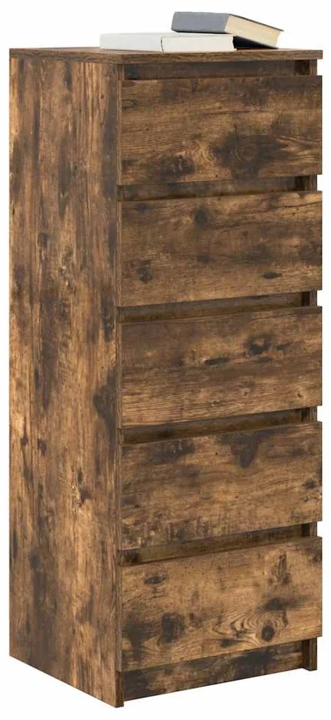 Συρταριέρα με Συρτάρια Καπνιστή Δρυς 37,5x35x99 εκ. Επεξ. Ξύλο - Καφέ