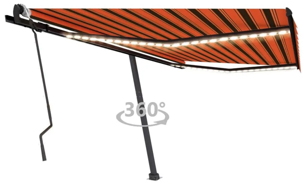 vidaXL Τέντα Συρόμενη Χειροκίνητη με LED Πορτοκαλί/Καφέ 400 x 300 εκ.