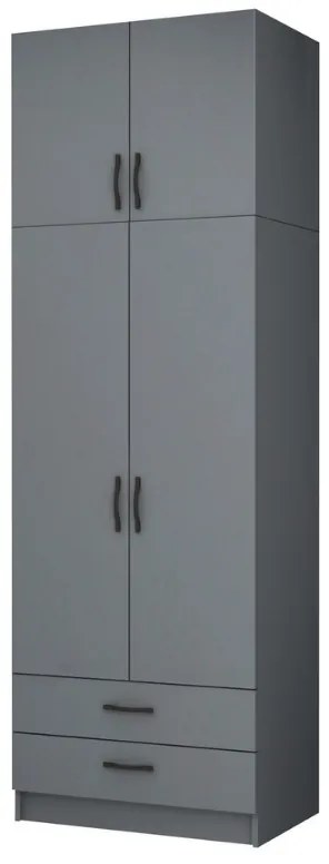 Ντουλάπα ρούχων Ricardo Megapap δίφυλλη με πατάρι και συρτάρια χρώμα ανθρακί 80x51,8x240εκ.-GP100-0063,4
