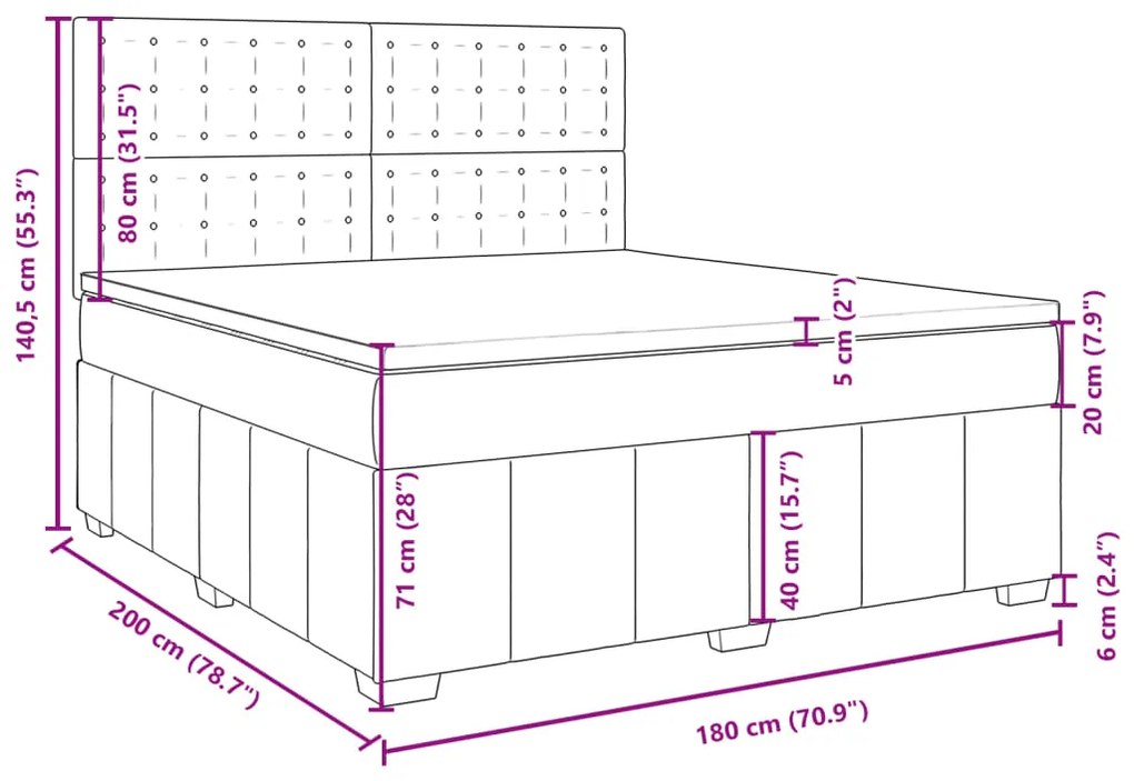 Κρεβάτι Boxspring με Στρώμα Taupe 180x200 εκ. Υφασμάτινο - Μπεζ-Γκρι