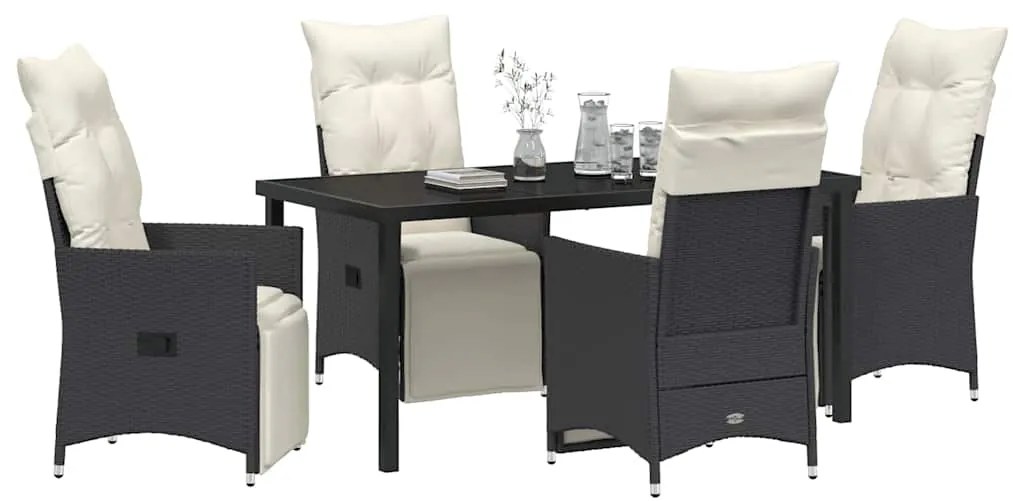 vidaXL Σέτ φαγητού για κήπο με μαξιλάρι 5 pcs Μαύρο Πολυ ράταν