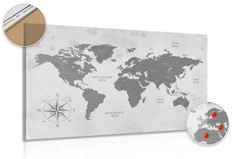 Εικόνα στο φελλό ενός αξιοπρεπούς παγκόσμιου χάρτη σε ασπρόμαυρο - 120x80  arrow