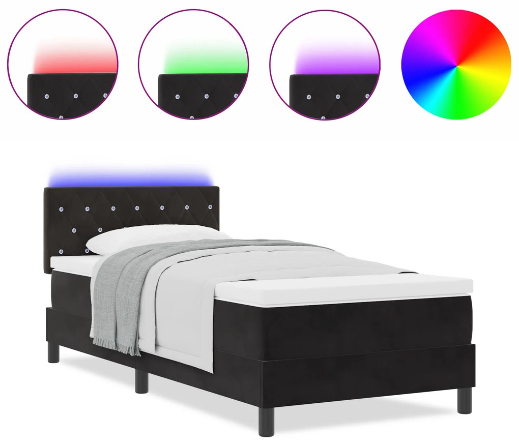 vidaXL Κρεβάτι με Στρώμα & LED Μαύρο 90x190 εκ Βελούδο