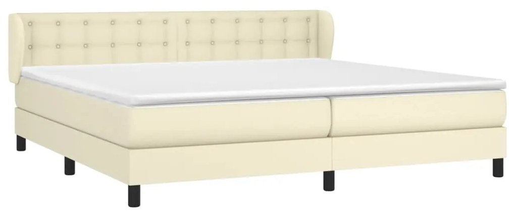 vidaXL Κρεβάτι Boxspring με Στρώμα Κρεμ 200x200 εκ. Συνθετικό Δέρμα