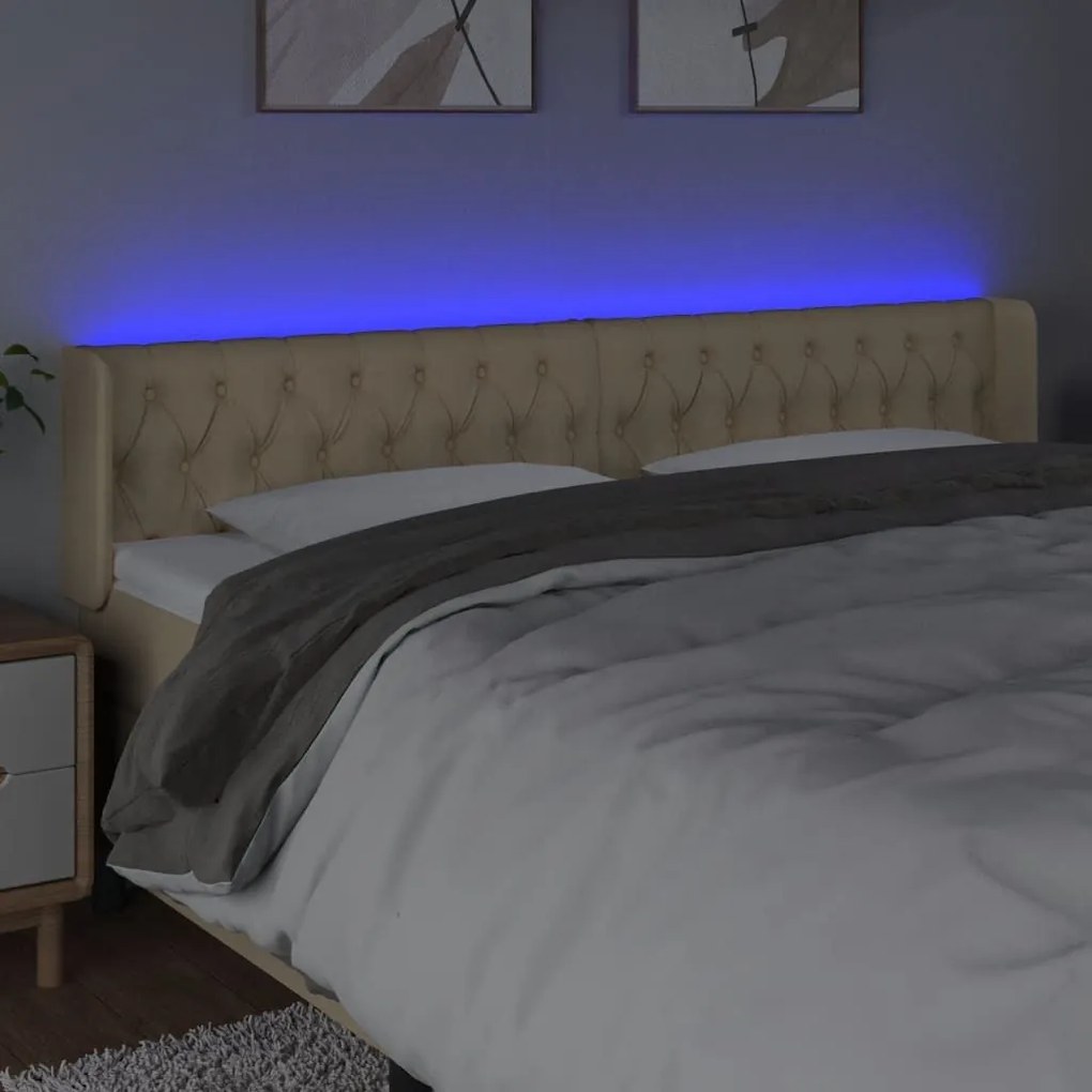 Κεφαλάρι Κρεβατιού LED Κρεμ 183x16x78/88 εκ. Υφασμάτινο - Κρεμ
